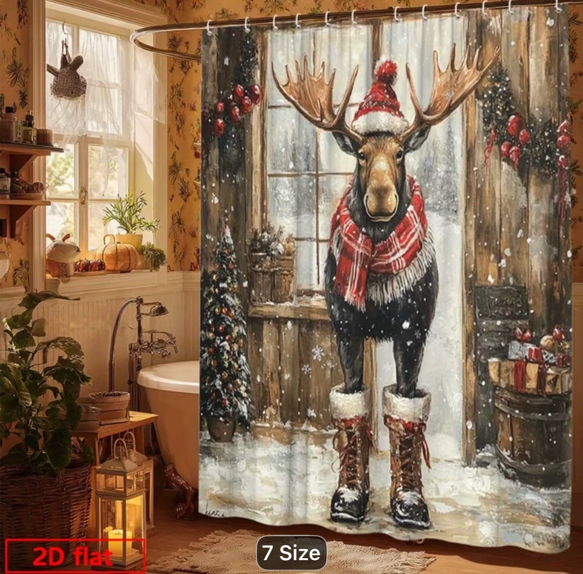 Premium Moose Christmas Shower Curtain
