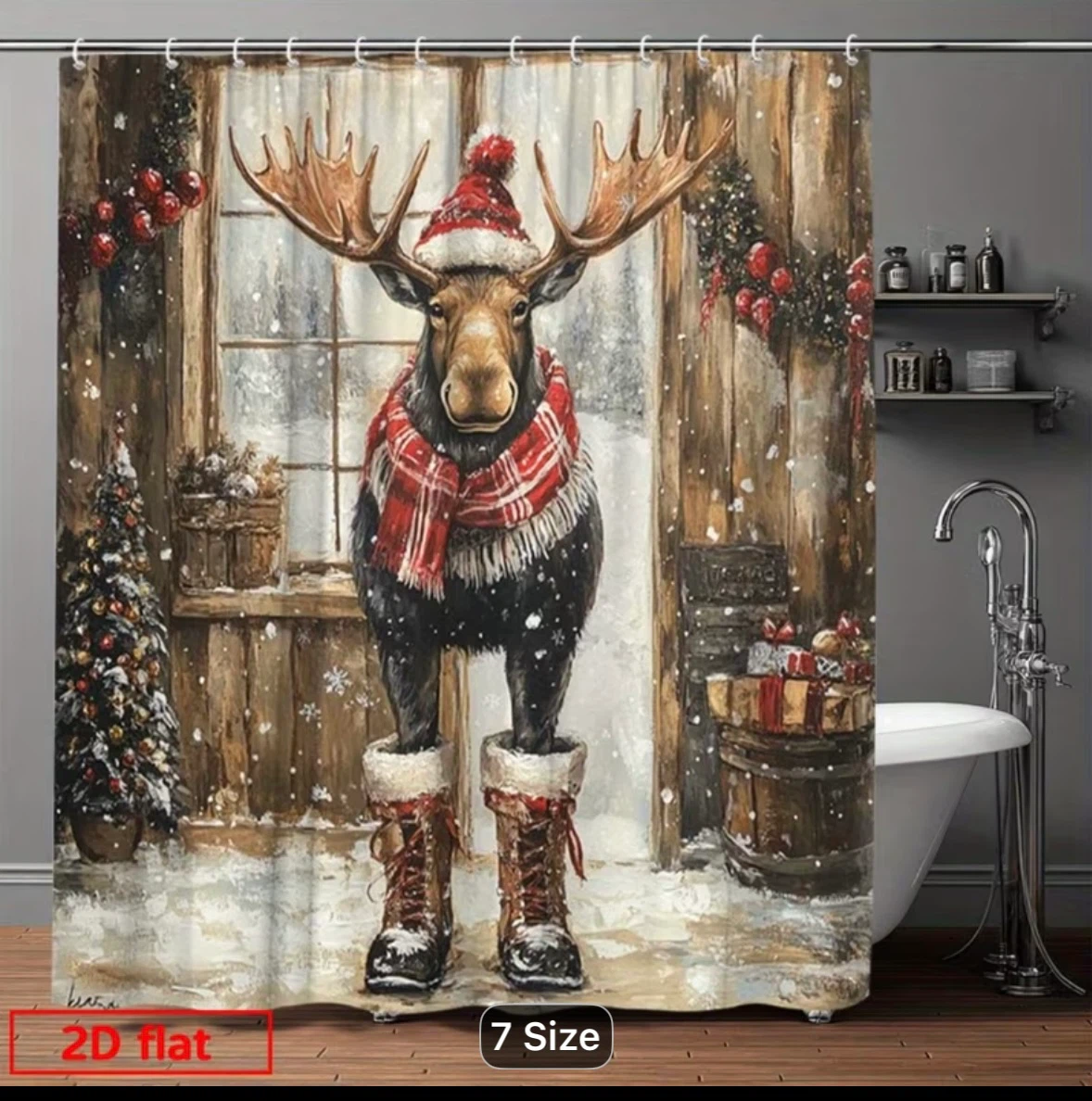 Premium Moose Christmas Shower Curtain - photo 3