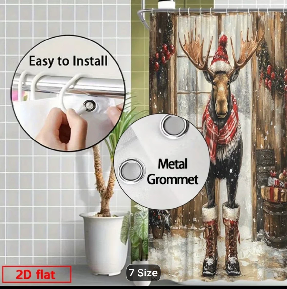 Premium Moose Christmas Shower Curtain - photo 4