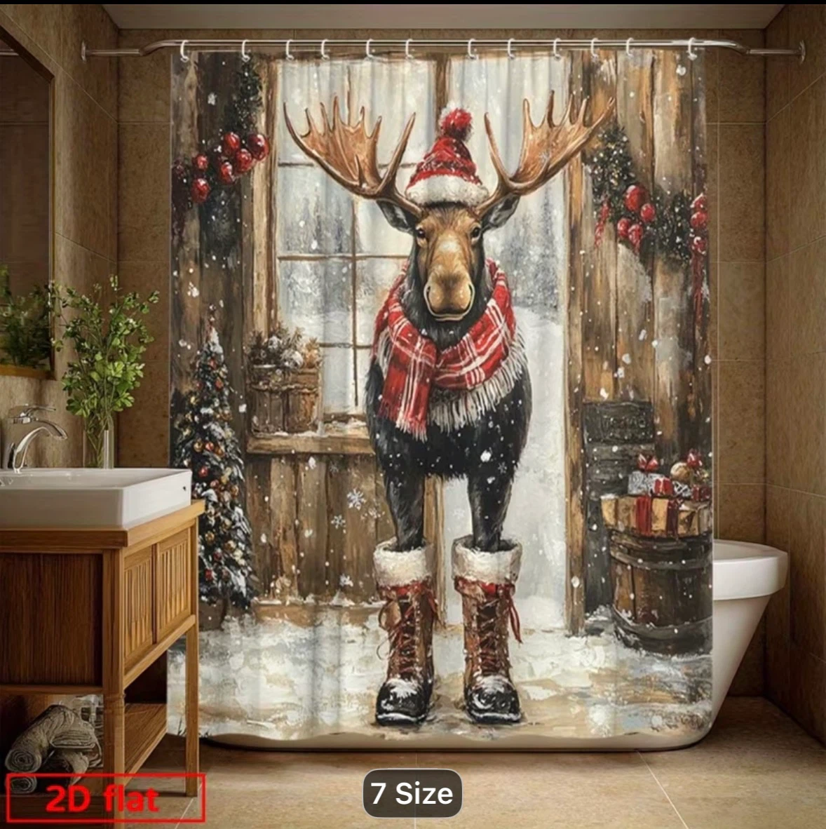 Premium Moose Christmas Shower Curtain - photo 5