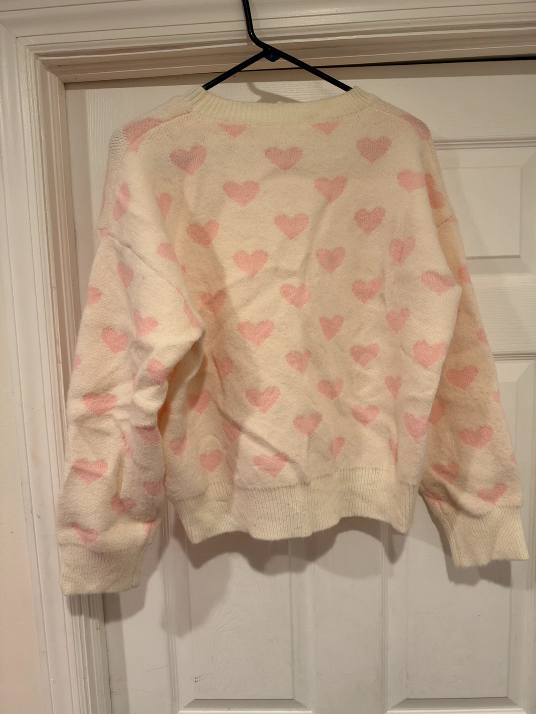 Cream and Pink Heart Pattern Sweater
