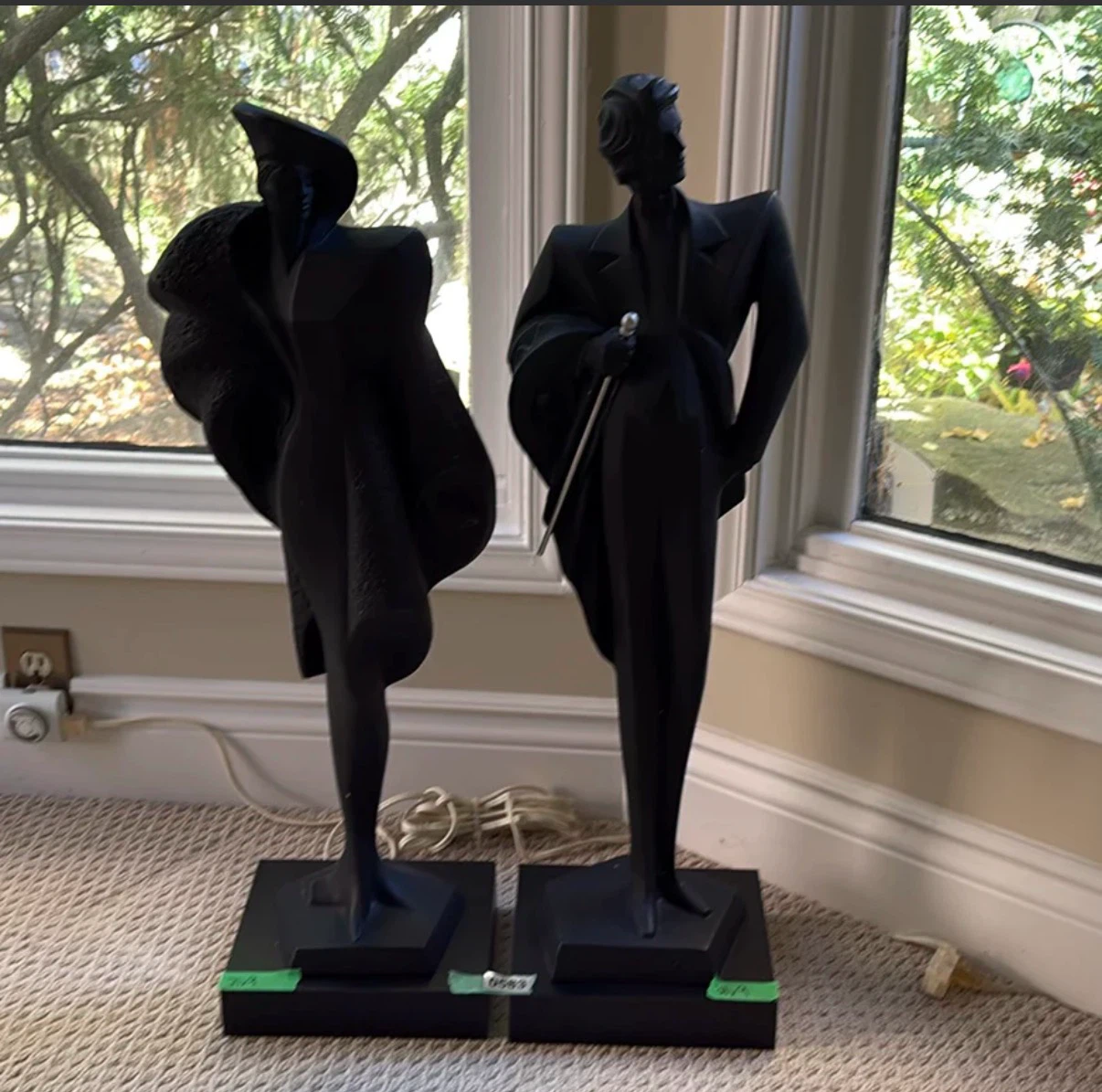 Set of Art Deco Style Matte Black Sculptures