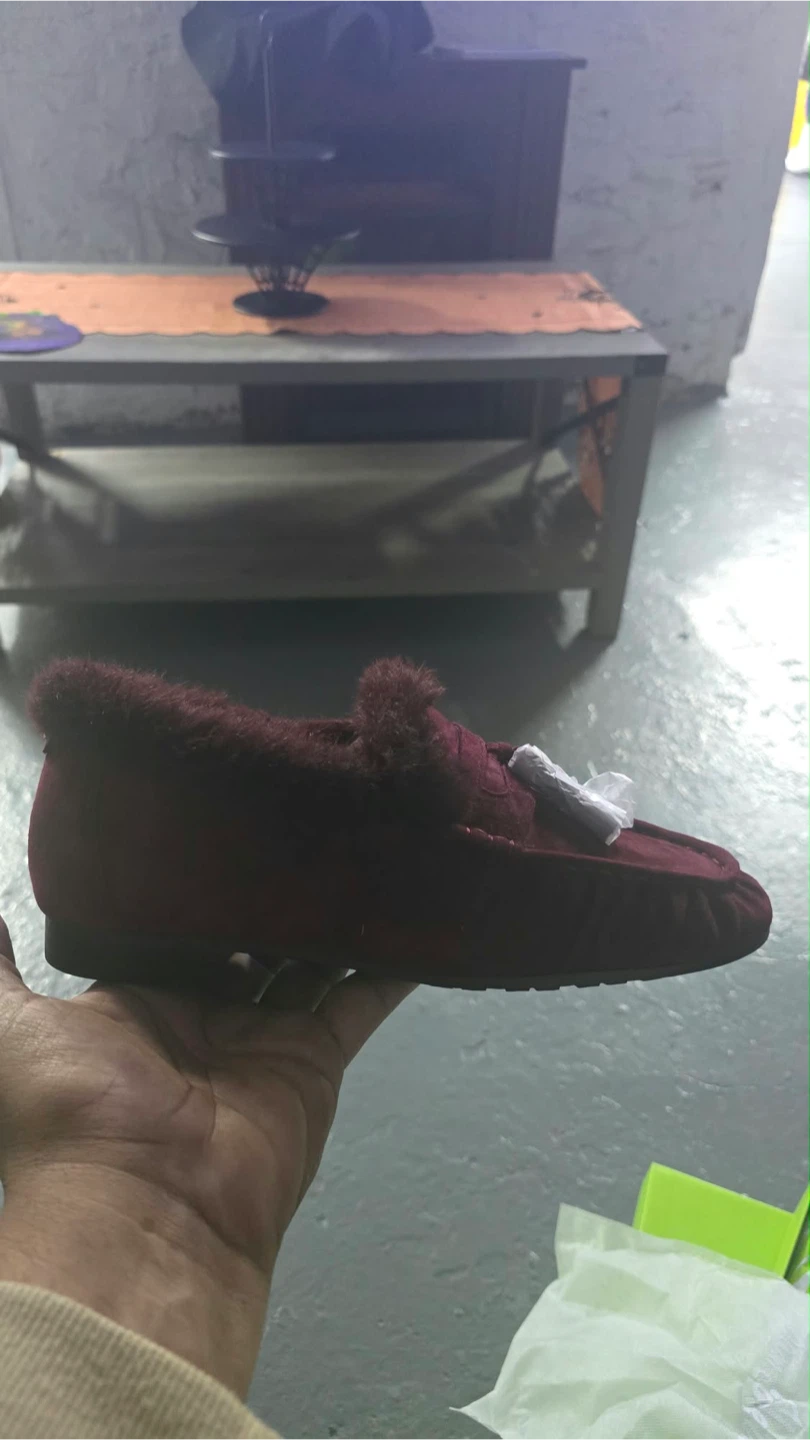 Burgundy Faux Fur Lined Moccasins