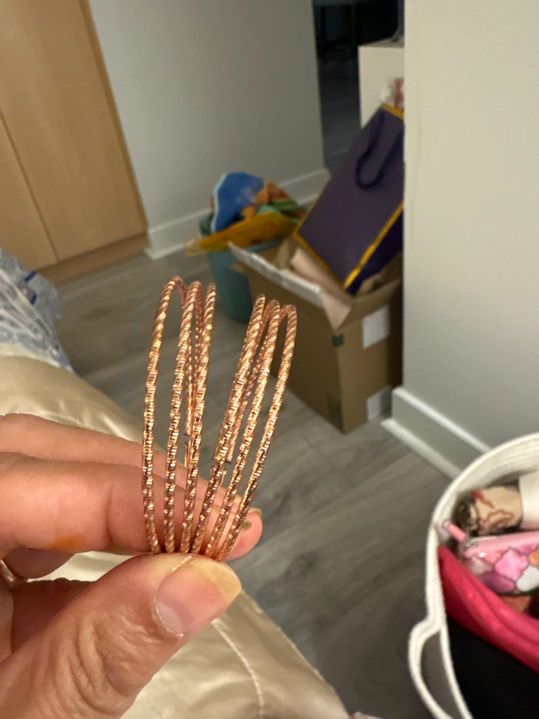 Rose Gold Textured Multi-Ring Hoop Earrings