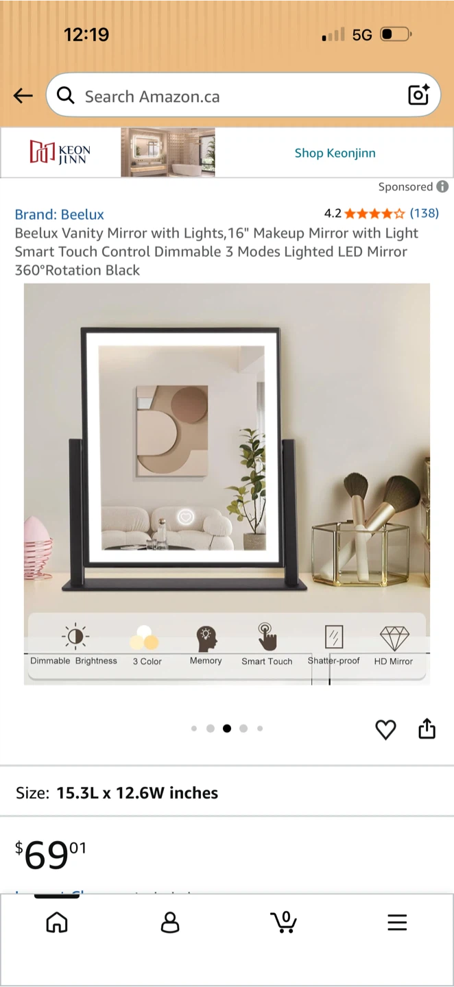 Beelux 16-inch Dimmable LED Vanity Mirror