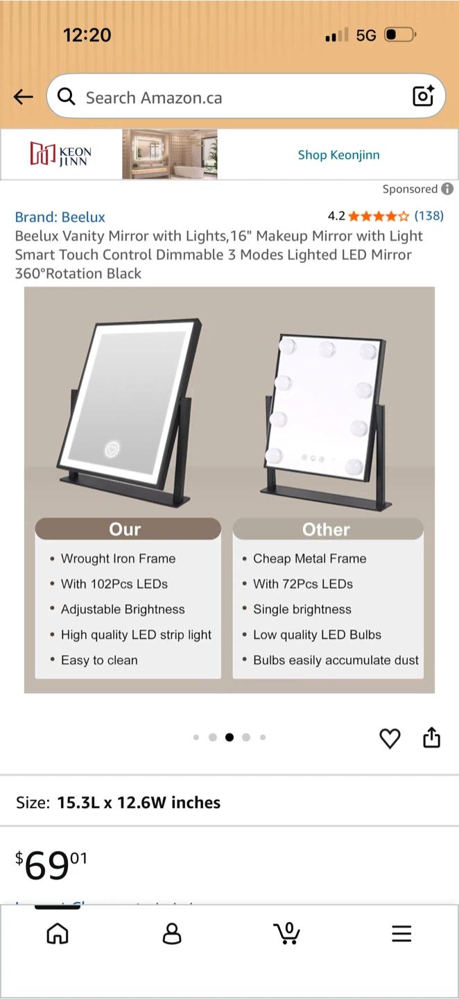 Beelux 16-inch Dimmable LED Vanity Mirror - photo 3