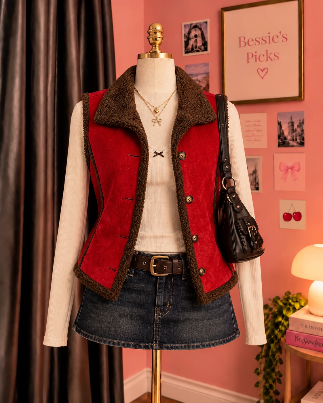 🍓Cotton Ginny Red Suede Vest