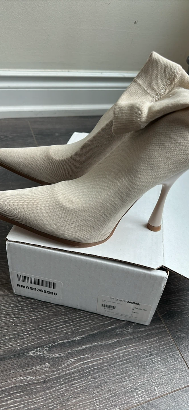 Fashion Nova Goal Getter Cream Sock Boots
