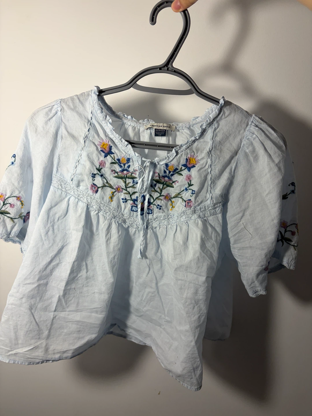American Eagle Light Blue Embroidered Blouse - photo 2