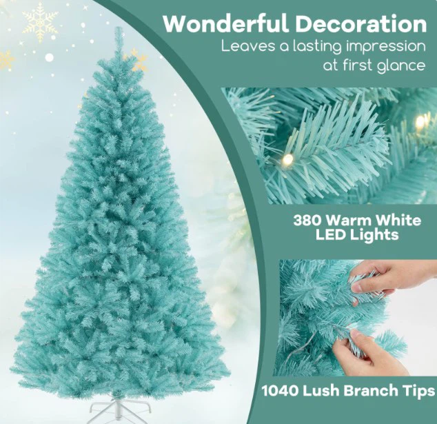 Costway 7 FT Artificial Xmas Tree - 380 LED Lights - Blue - NEW - photo 4