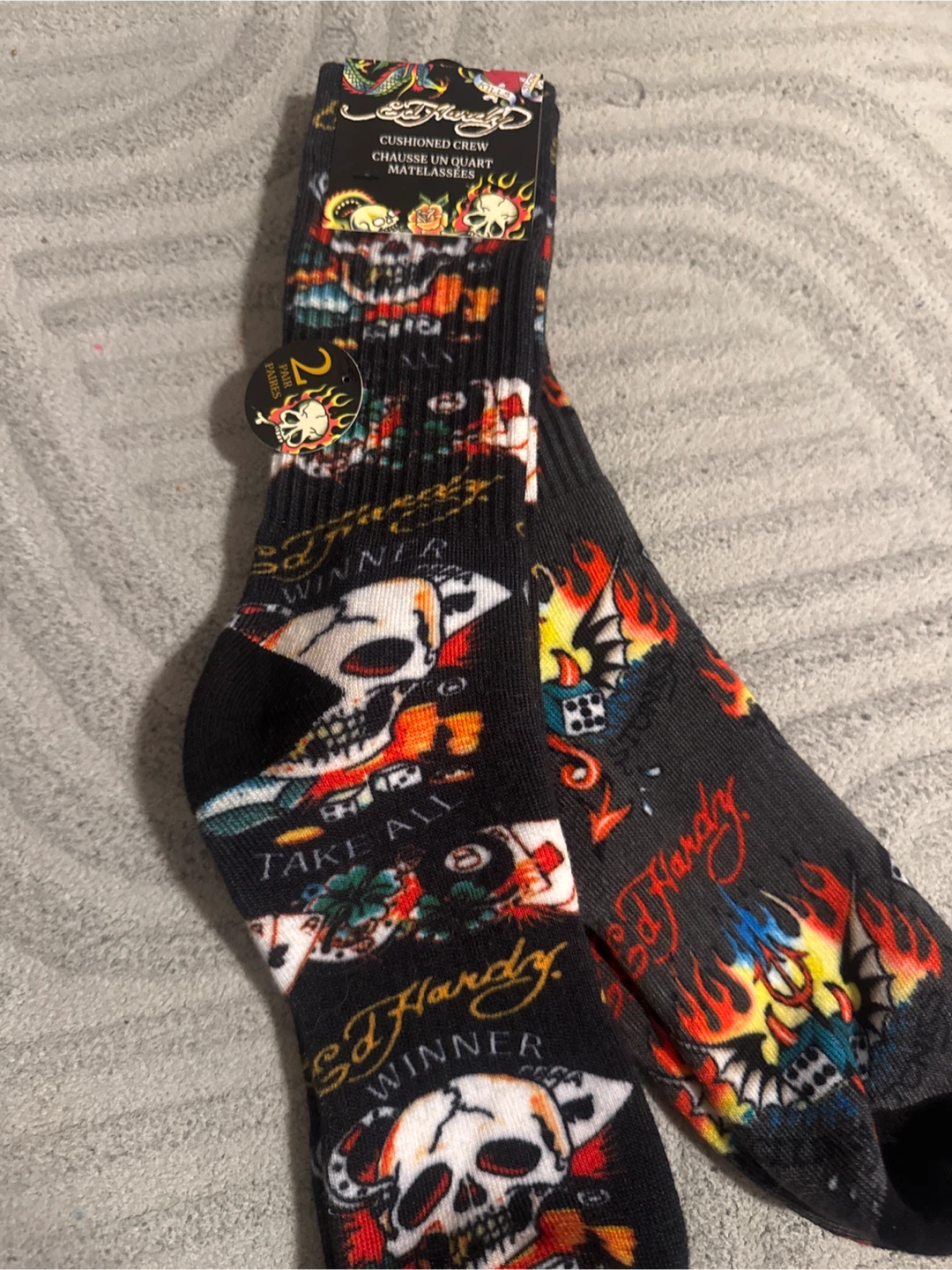 Ed Hardy Cushioned Crew Socks - 2 Pairs