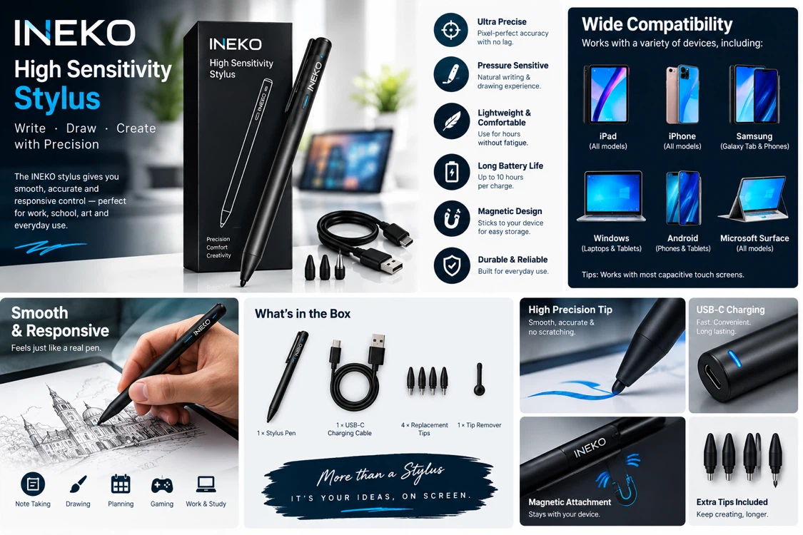INEKO High-Sensitivity Stylus Pen Set