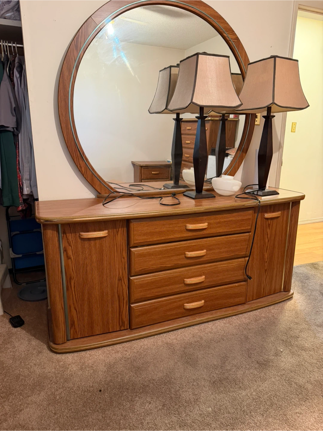 Bedroom Furniture Set: Dresser, Mirror, Chest, and Nightstand