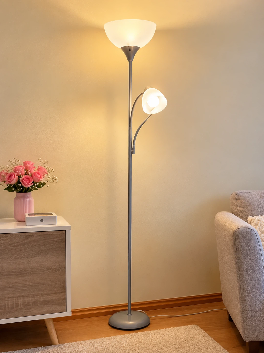 Silver Floor Lamp with Reading Light