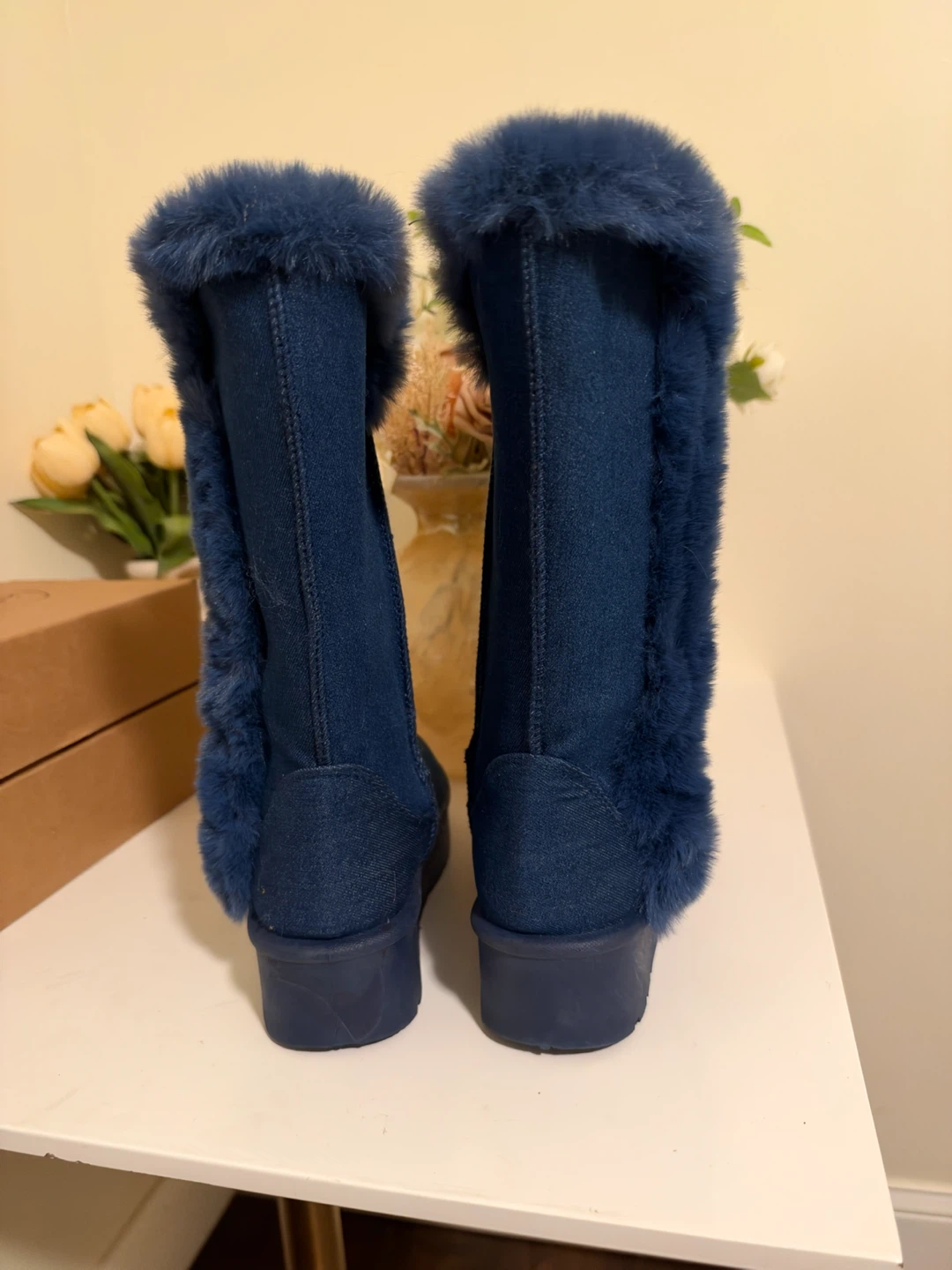 Blue Faux Fur Lined Denim Platform Boots - photo 4