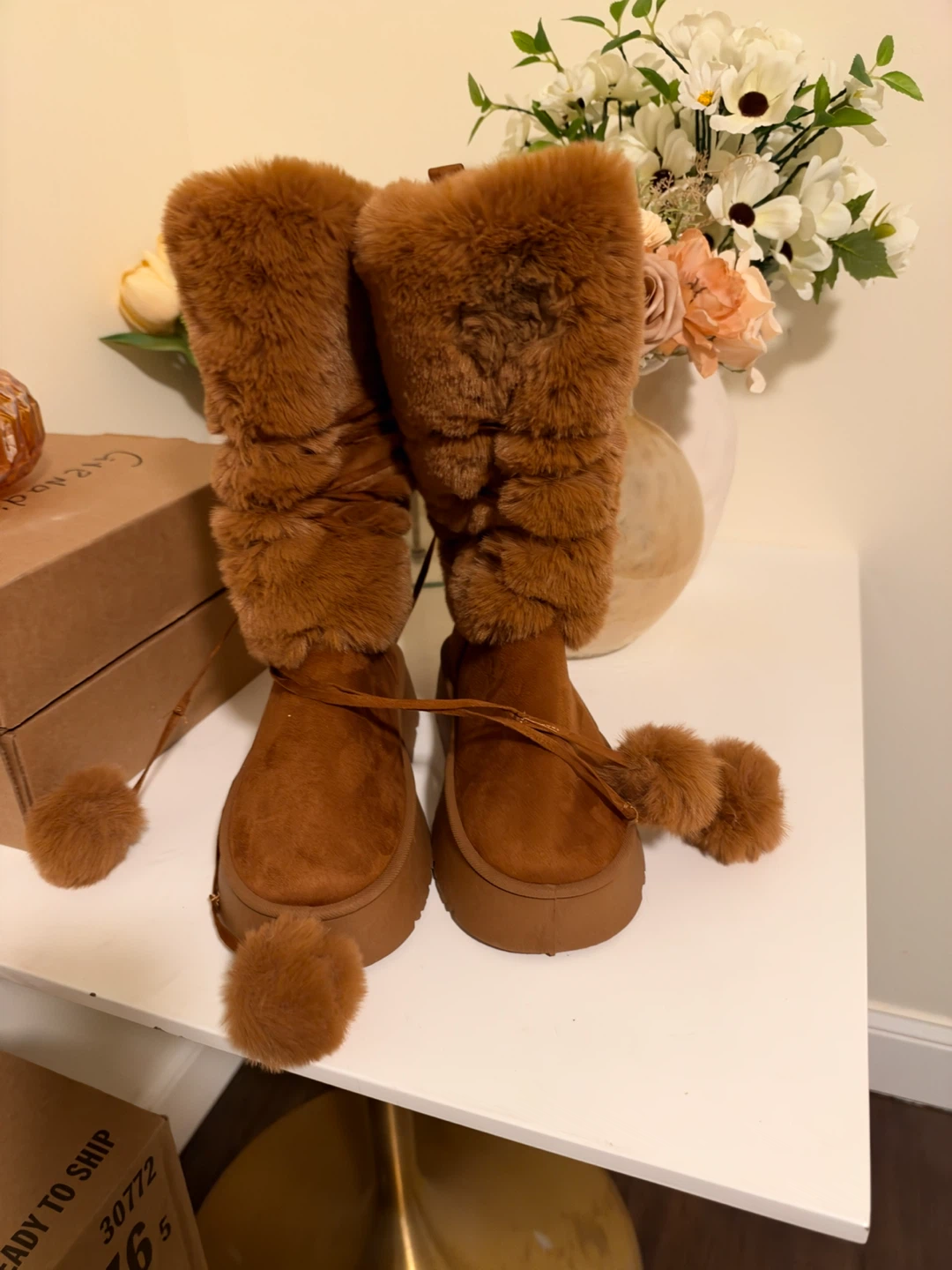 Brown Faux Fur Platform Boots