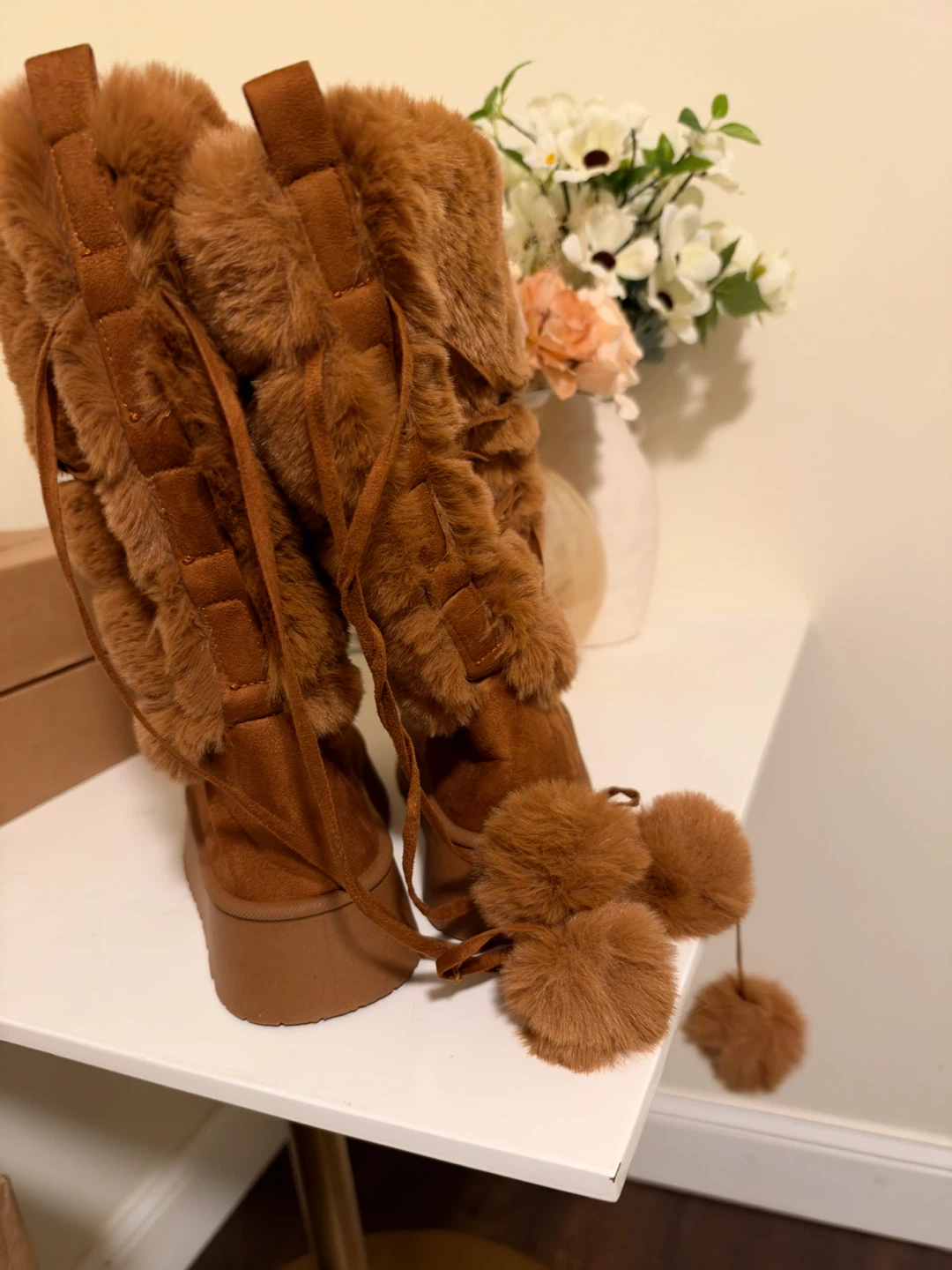 Brown Faux Fur Platform Boots - photo 4