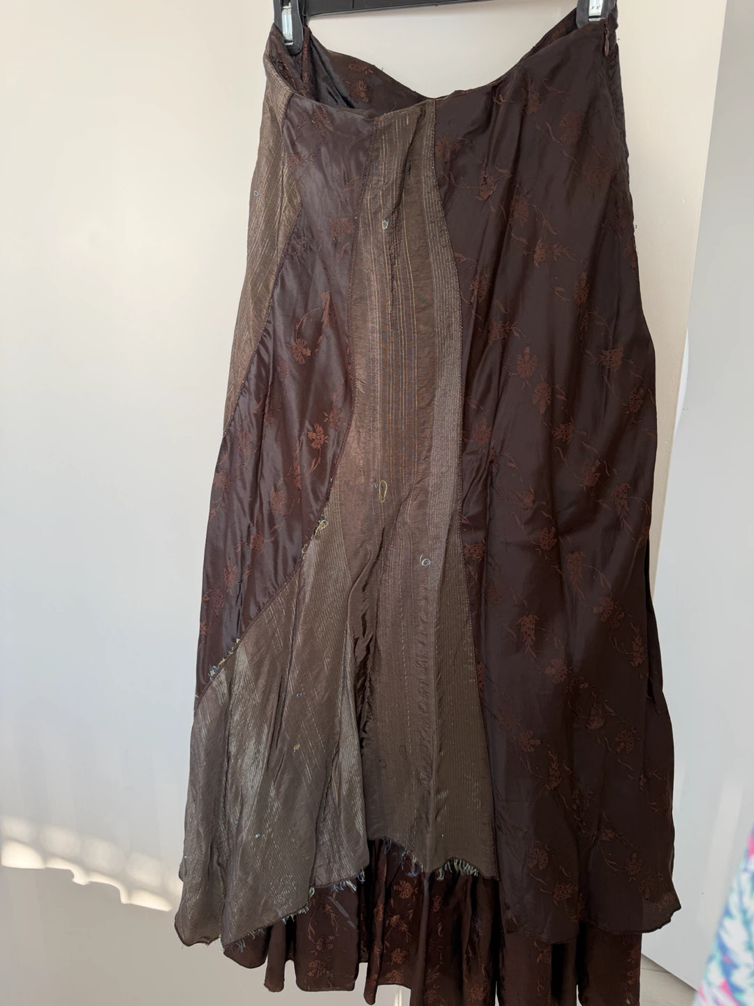 Brown Embroidered Midi Skirt