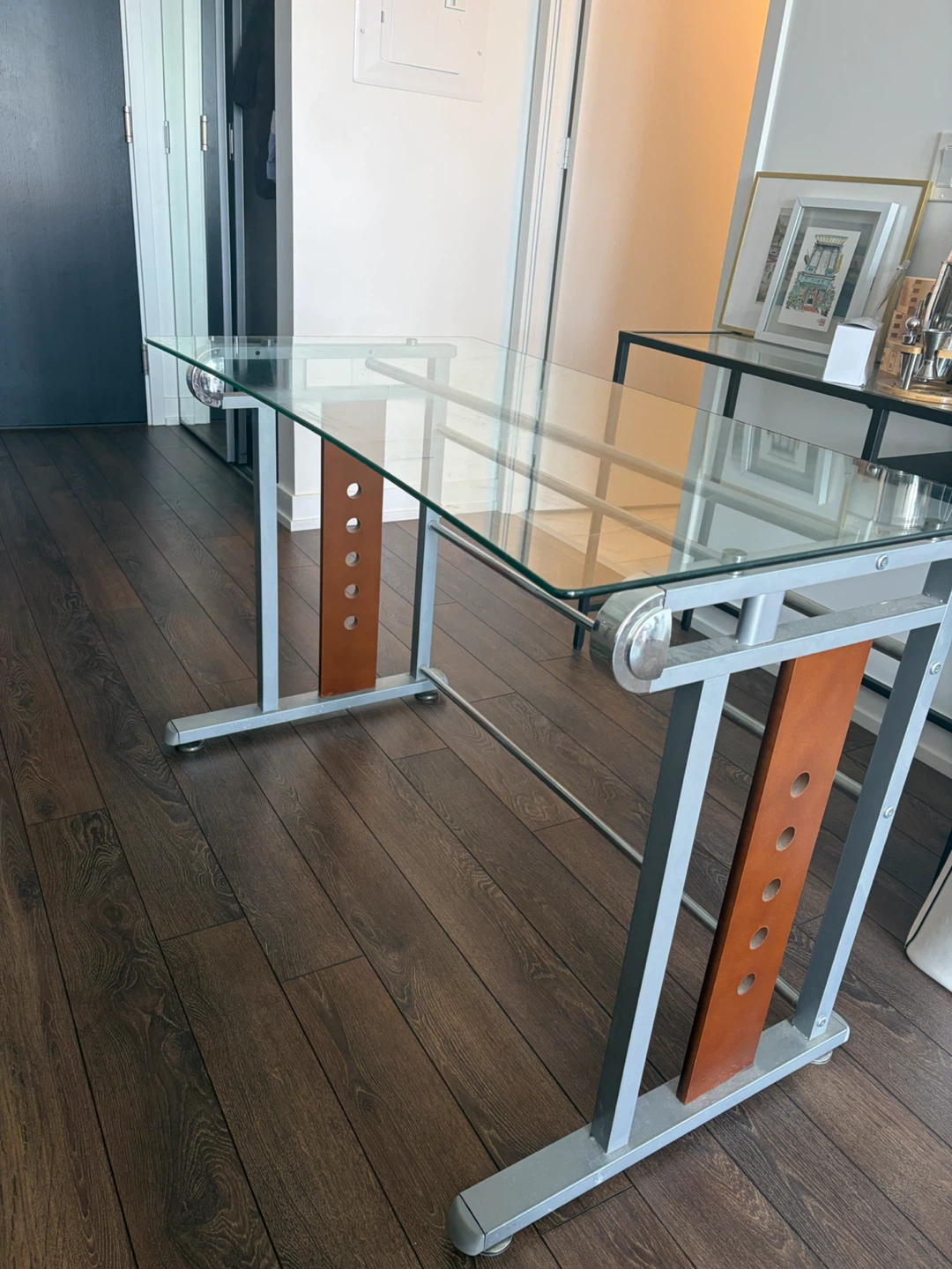 Modern Glass Desk with Metal and Wood Accents - photo 2