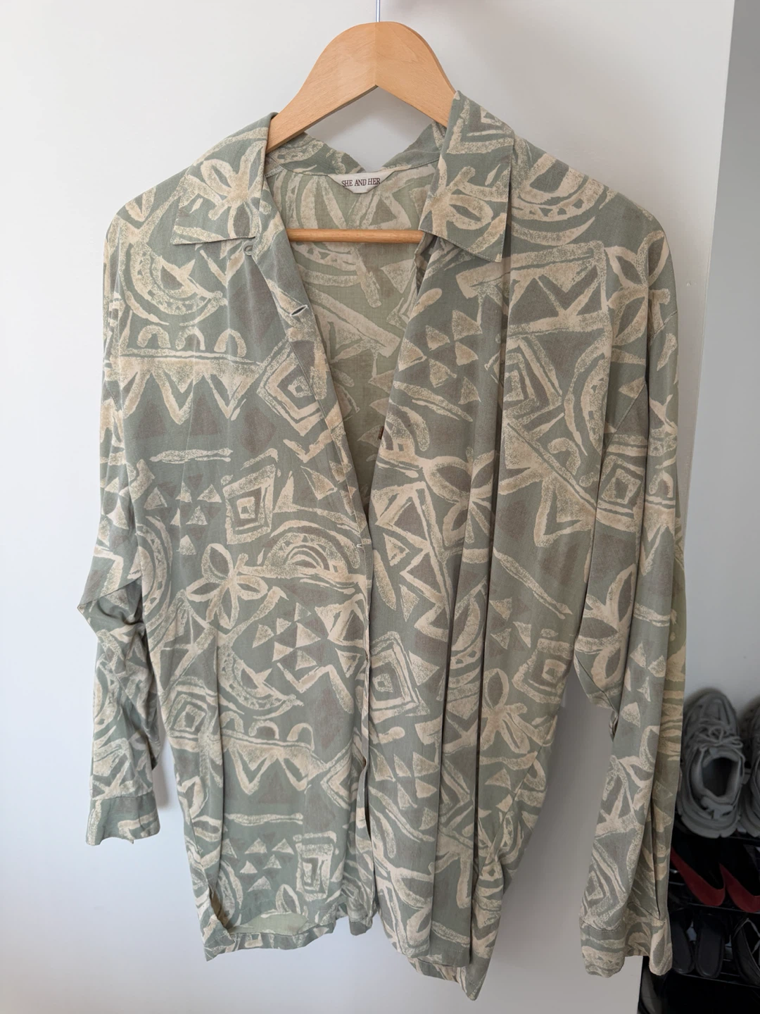 SHE AND HER patterned button-down shirt