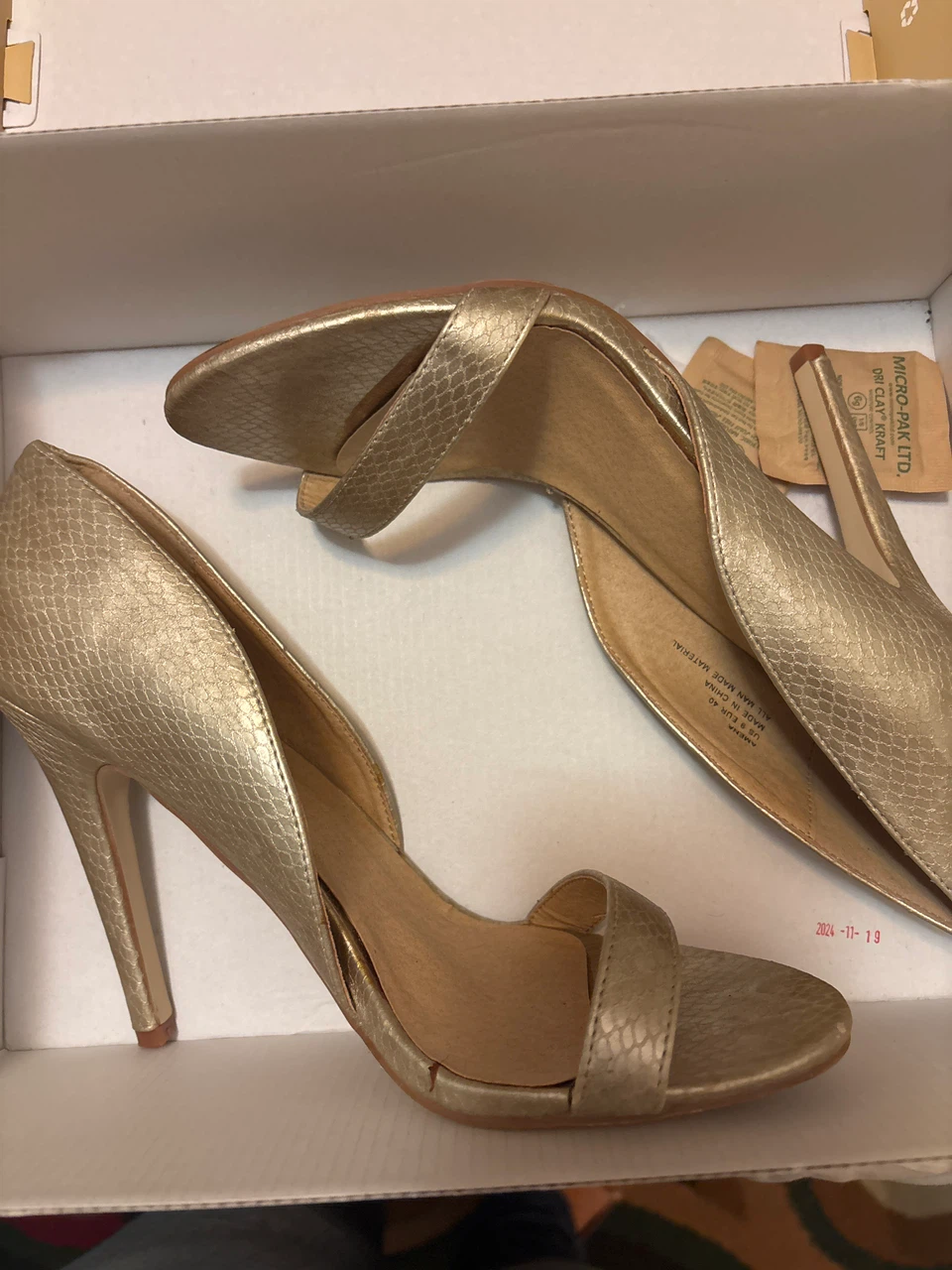 Amena Gold Stiletto Heels Size 9