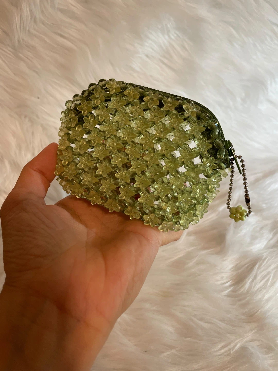 Green Floral Beaded Coin Pouch