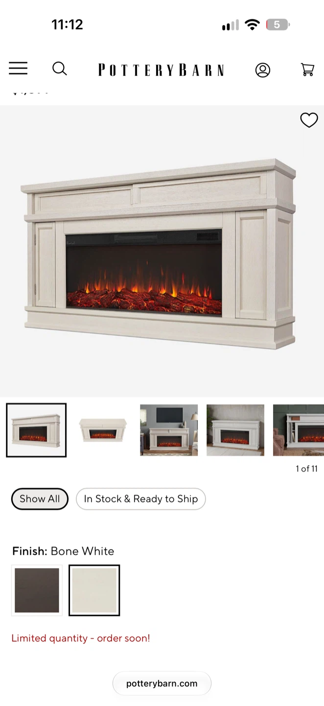 Pottery Barn Electric Fireplace in Bone White - photo 2