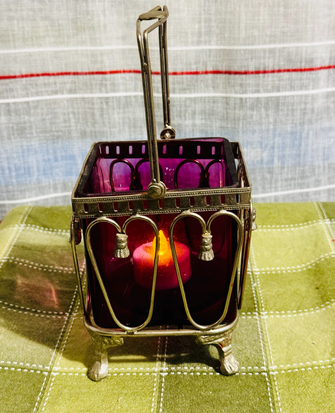 Vintage Purple Glass Candle Lantern - photo 2