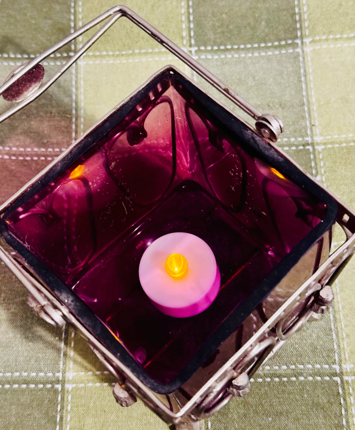 Vintage Purple Glass Candle Lantern - photo 3