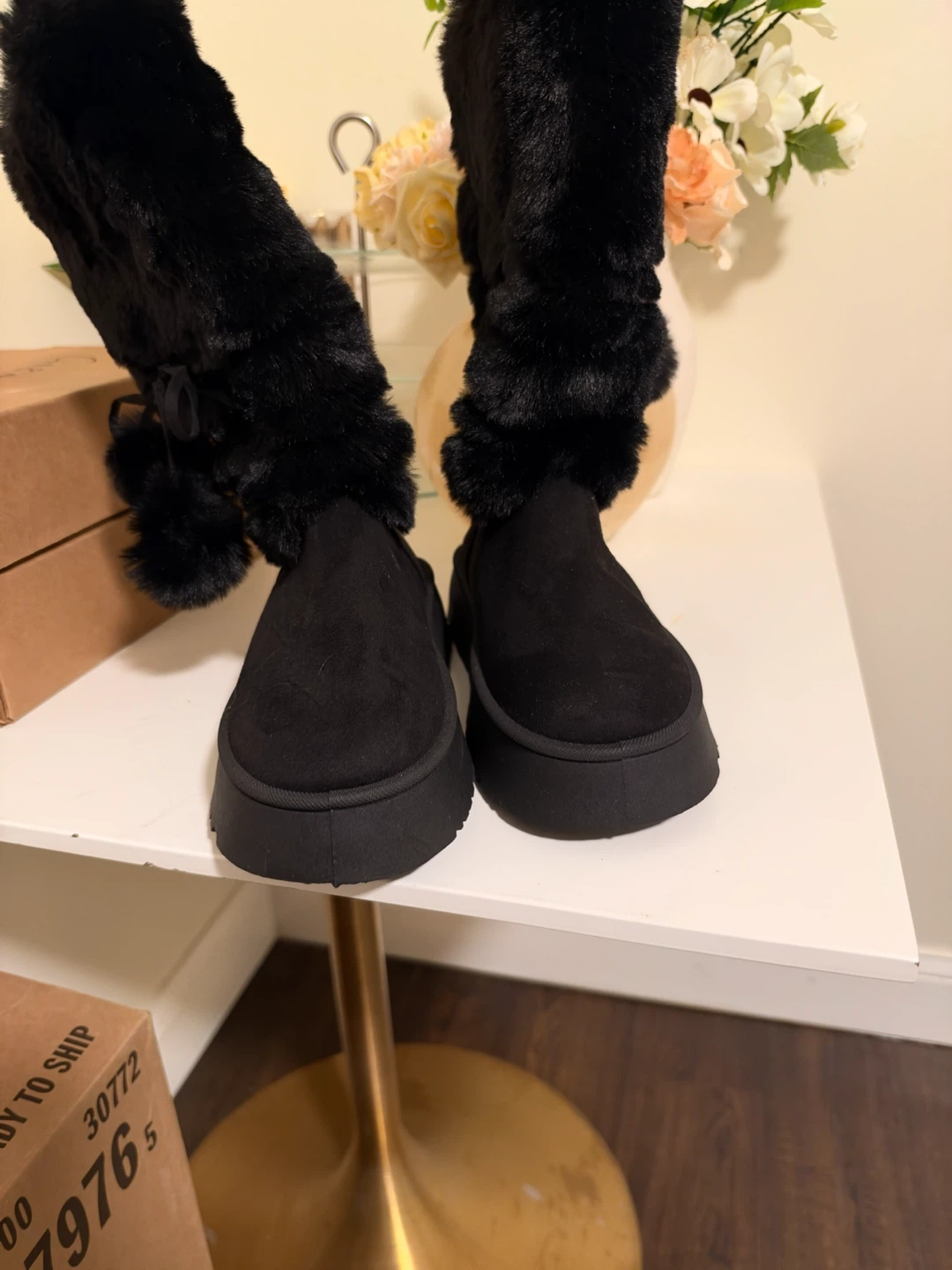 Black Faux Fur Platform Boots - photo 2