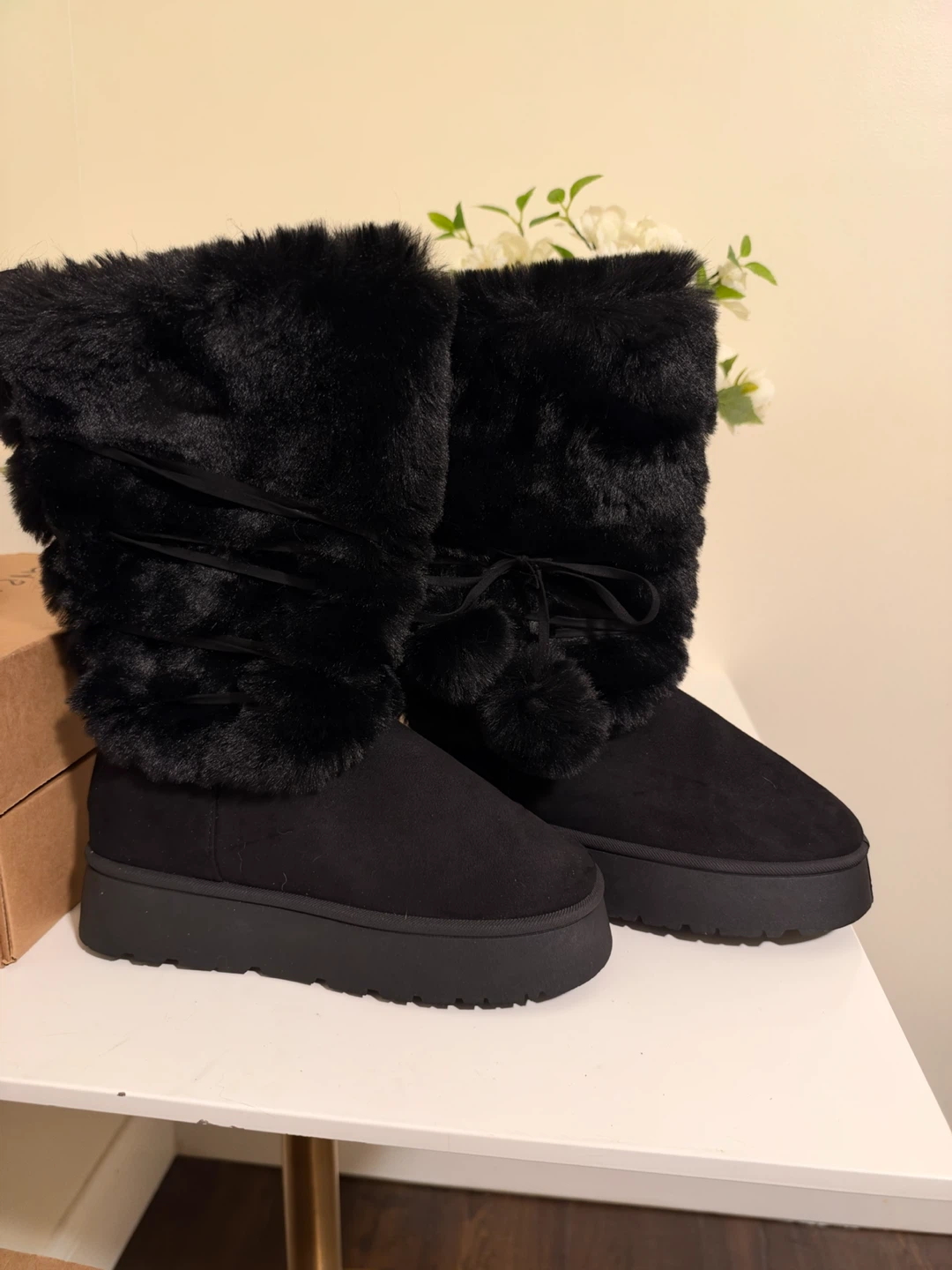 Black Faux Fur Platform Boots - photo 3