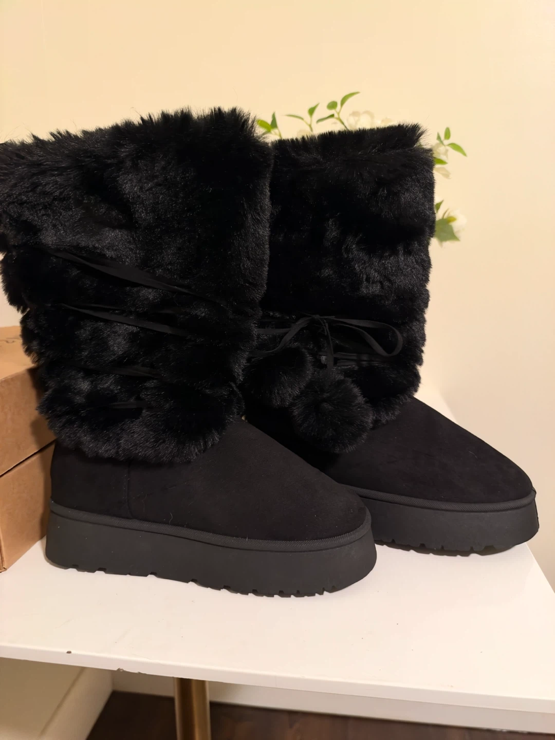 Black Faux Fur Platform Boots - photo 4