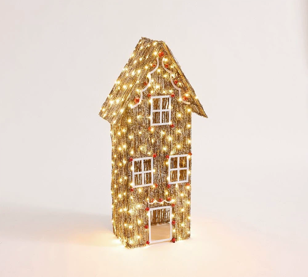 Pottery Barn Christmas Lit Rattan Gingerbread Tall House