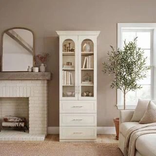Cream Arch-Top Display Cabinet with Lighting