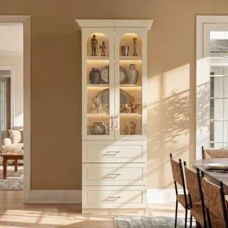 Cream Arch-Top Display Cabinet with Lighting - photo 2