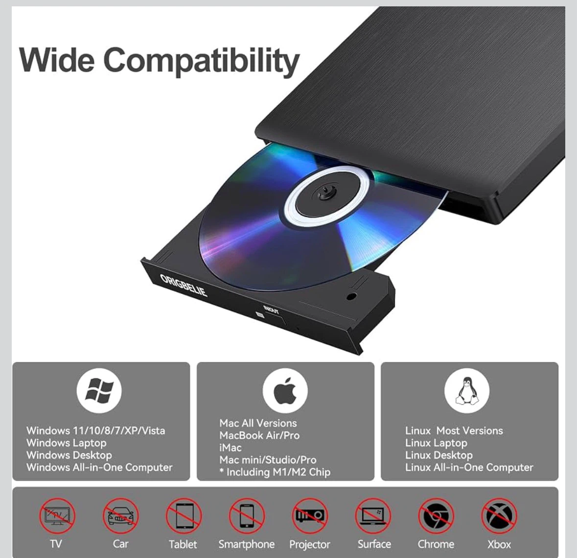 ORIGBELIE External CD/DVD Drive - photo 2