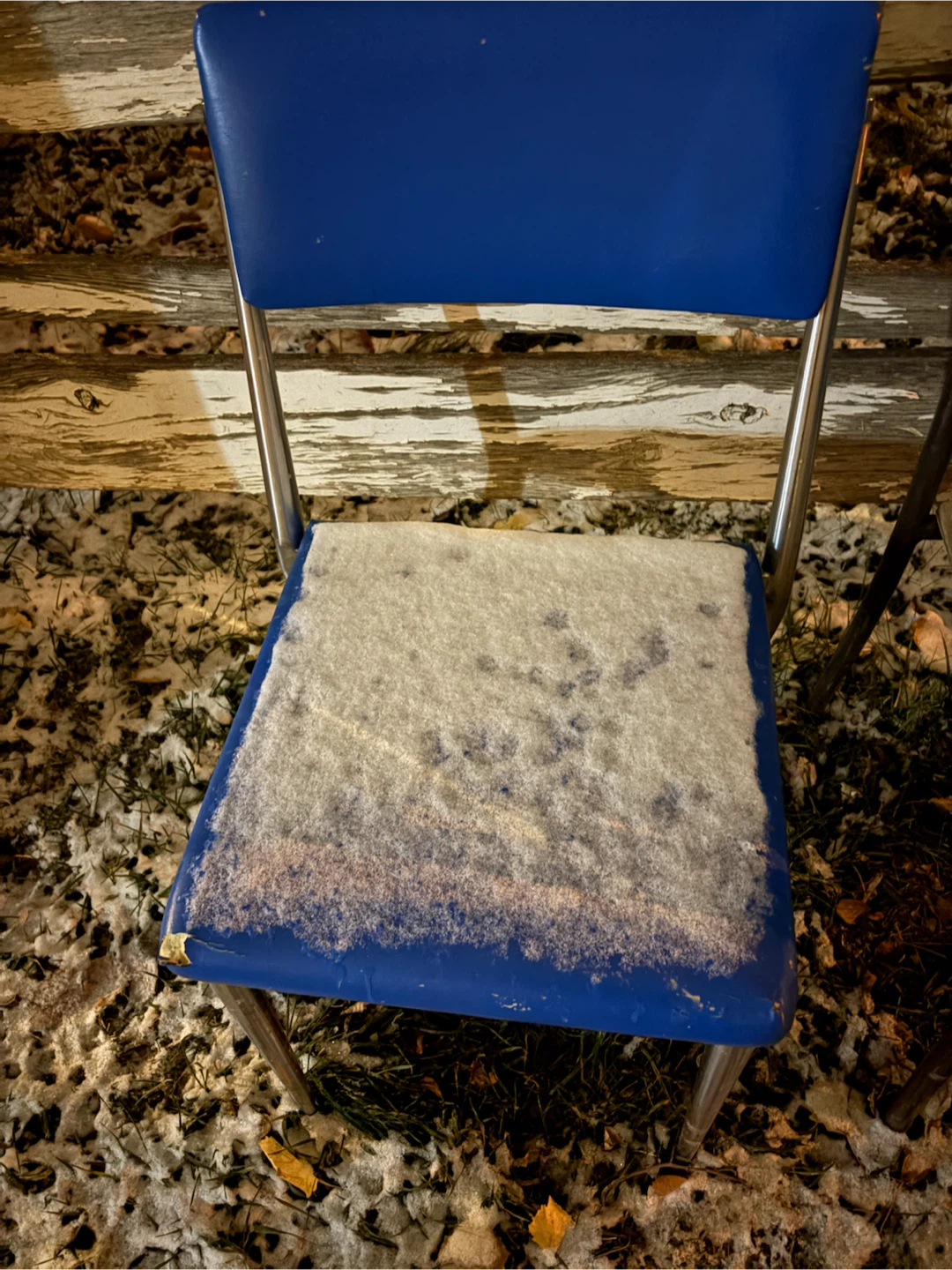 Blue metal stacking chair