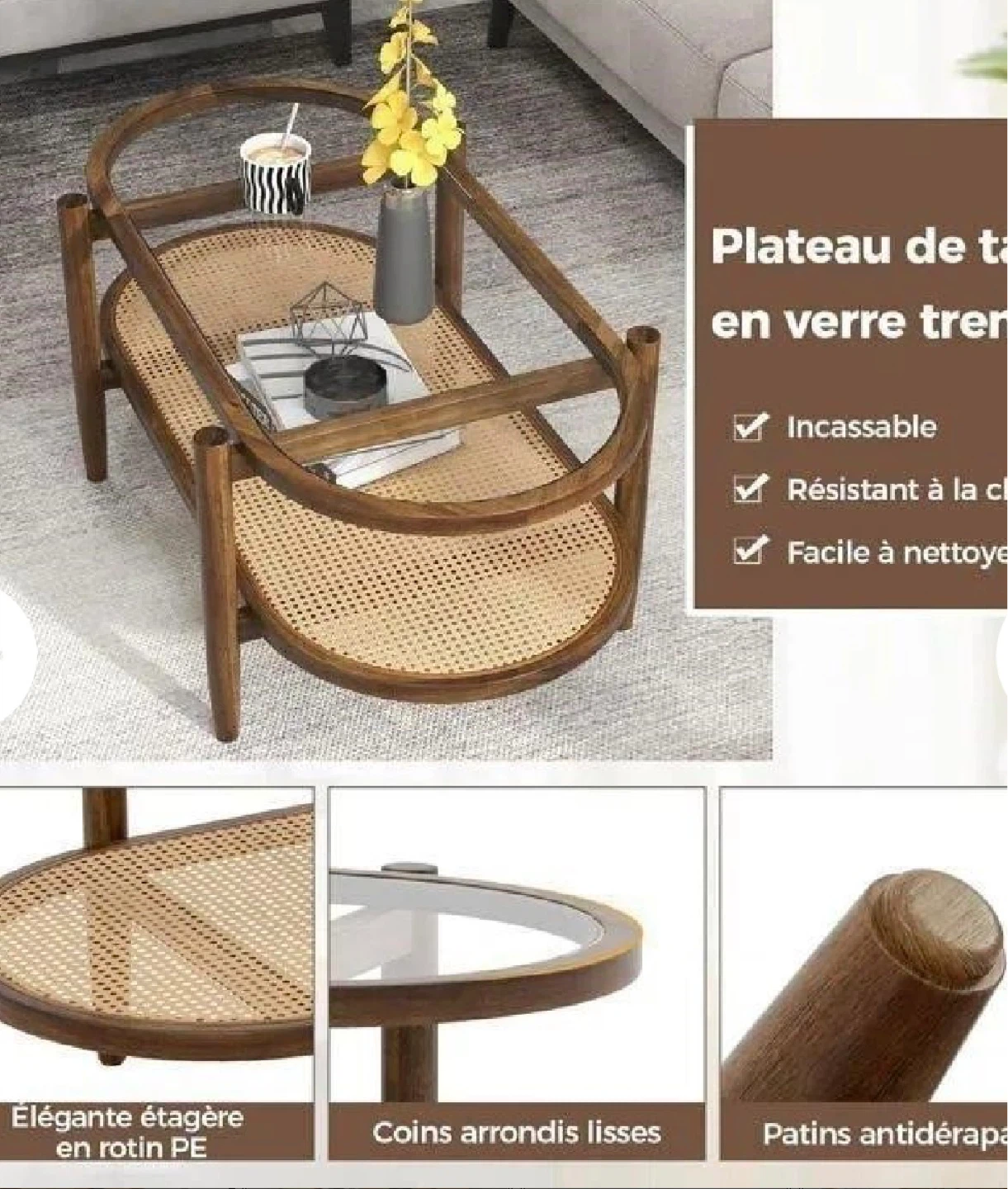 Solid Wood and Rattan Oval Coffee Table JV11716 - photo 4