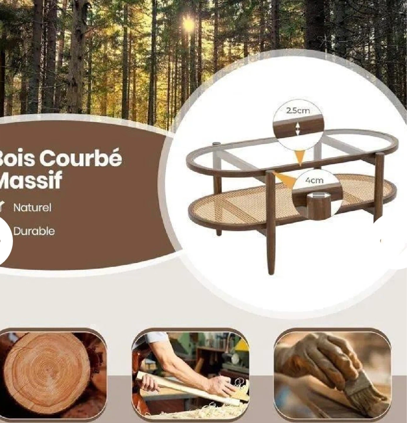 Solid Wood and Rattan Oval Coffee Table JV11716 - photo 3