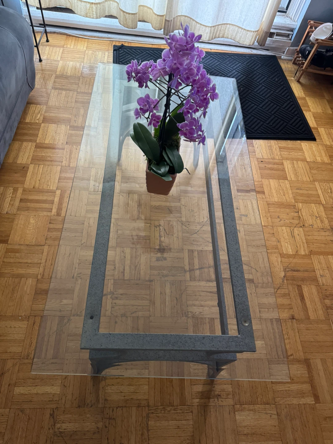 Glass-Top Coffee Table – Grey Textured Base - photo 2