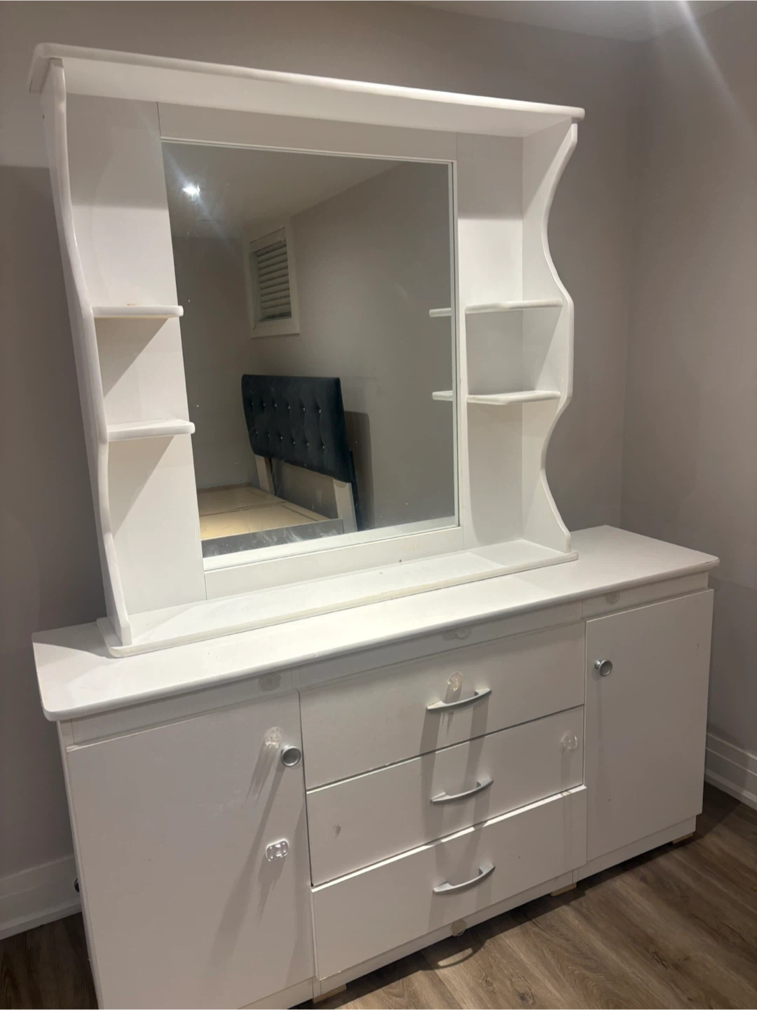White Vanity with Mirror and Shelves - photo 2
