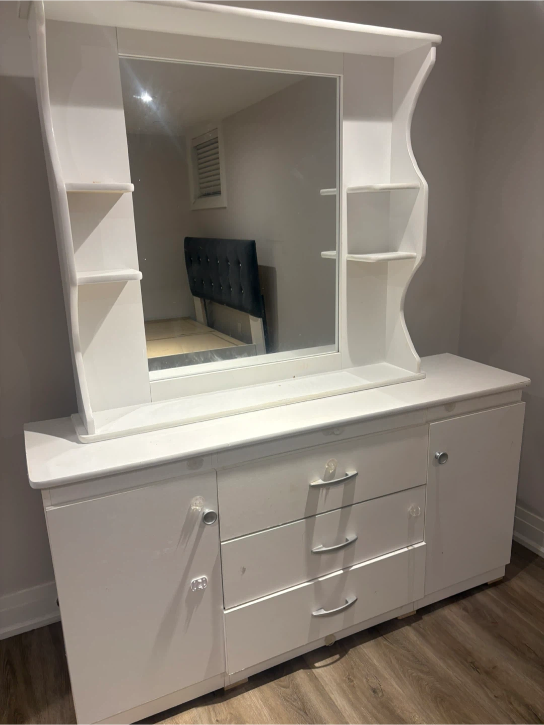 White Vanity with Mirror and Shelves - photo 3