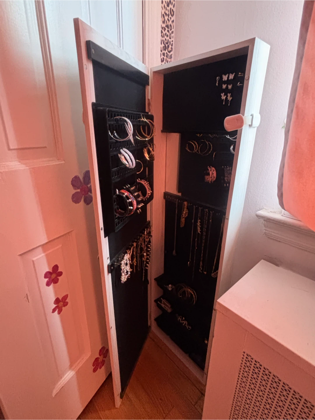 Wall-Mounted Jewelry Armoire with Full-Length Mirror