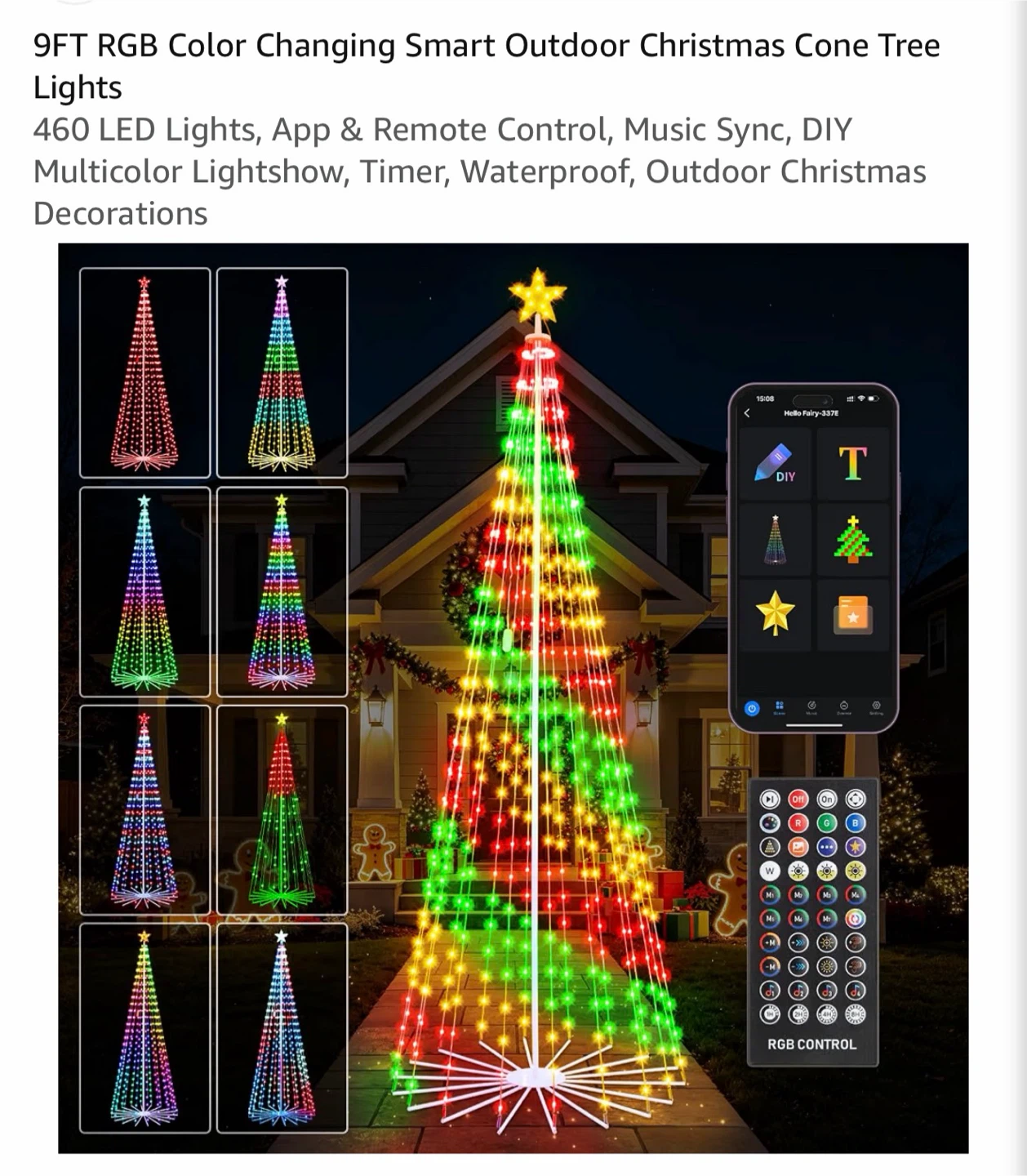 9FT RGB Color Changing Smart Christmas Cone Tree