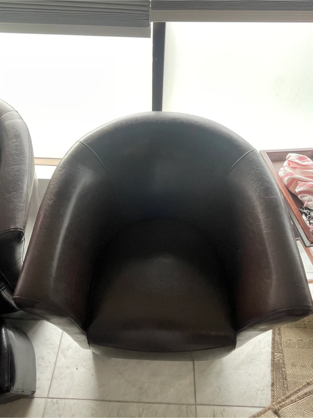 Dark Brown Faux Leather Barrel Chair