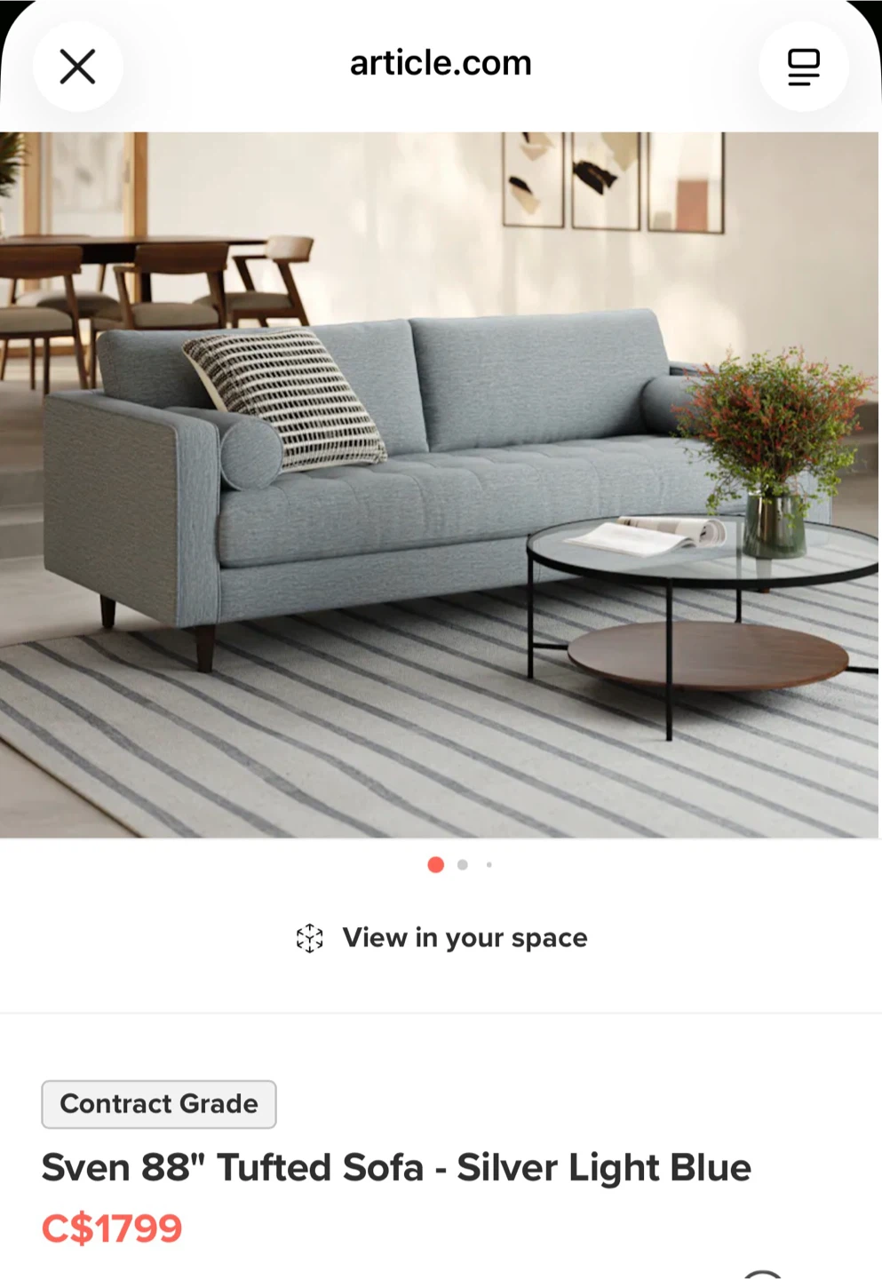 Article Sven 88" Tufted Sofa - Briar Gray - photo 5