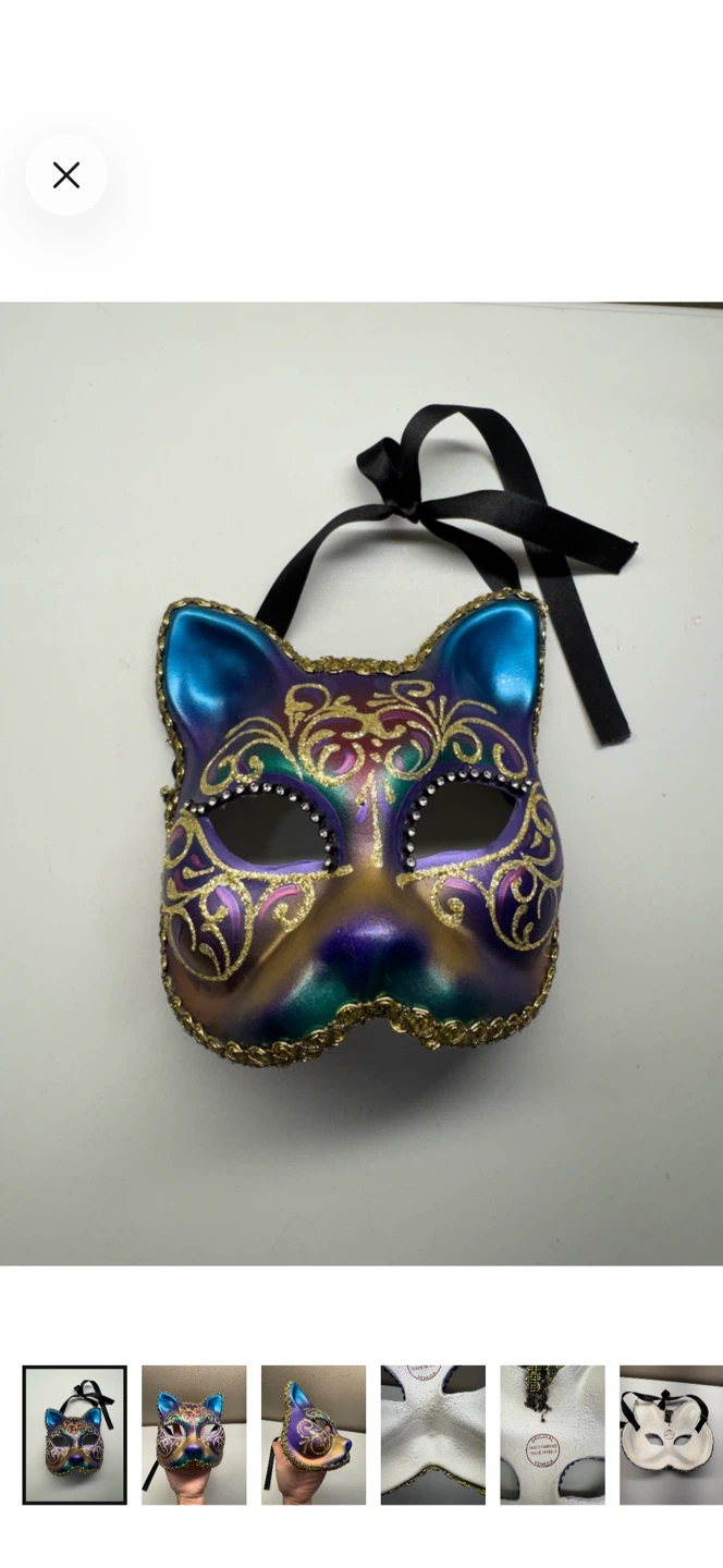 Hand Painted Venetian Cat Mask: Purple Gold Rhinestone