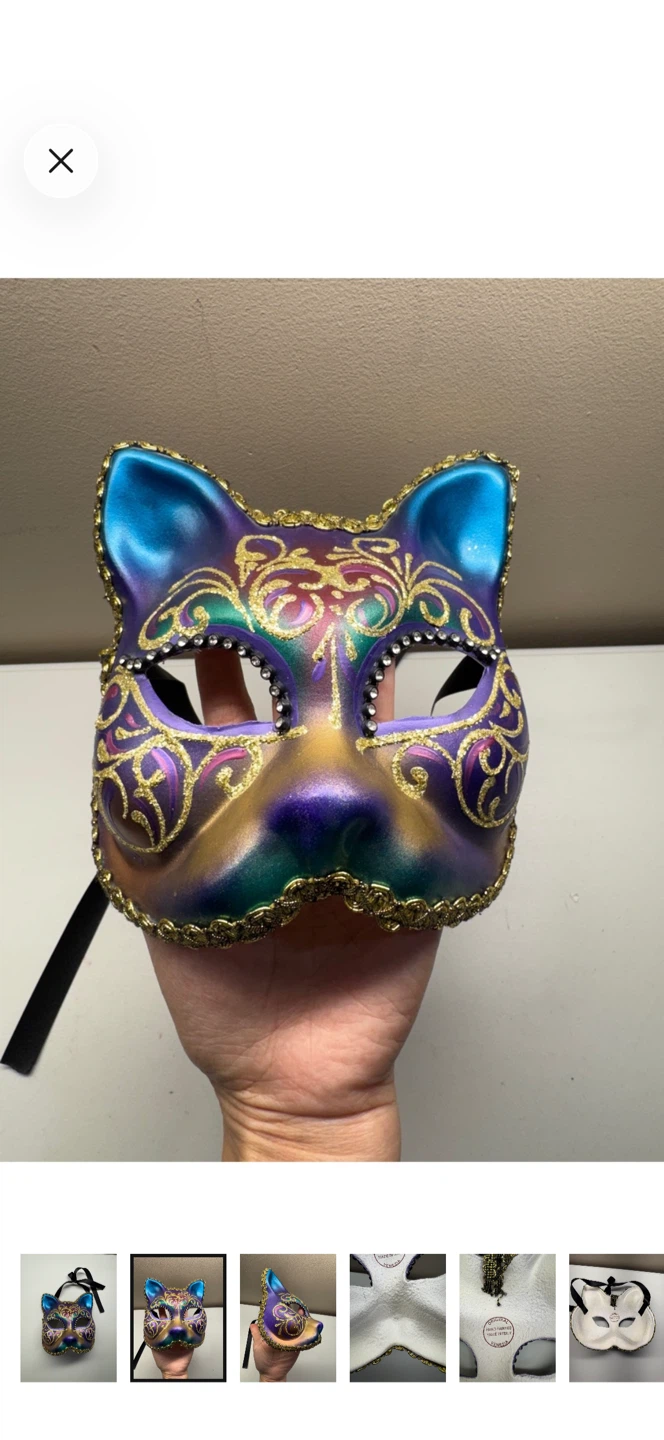 Hand Painted Venetian Cat Mask: Purple Gold Rhinestone - photo 2