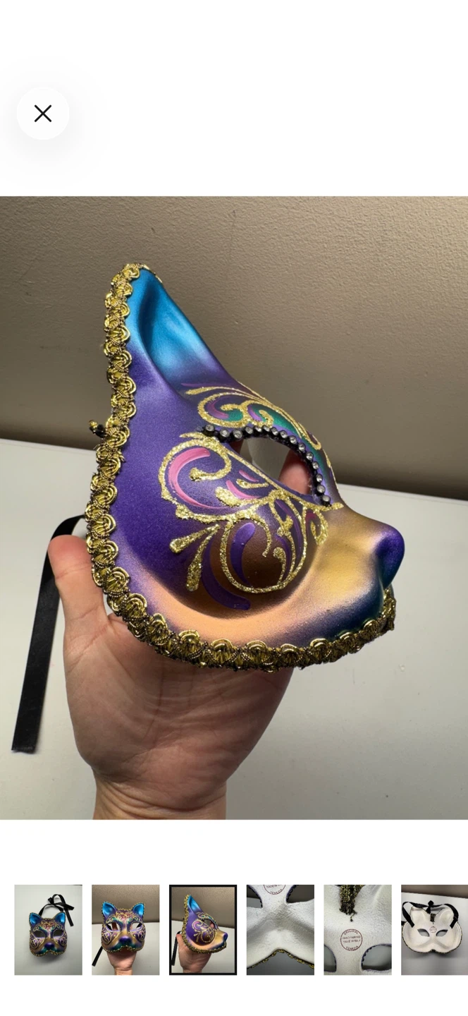 Hand Painted Venetian Cat Mask: Purple Gold Rhinestone - photo 3