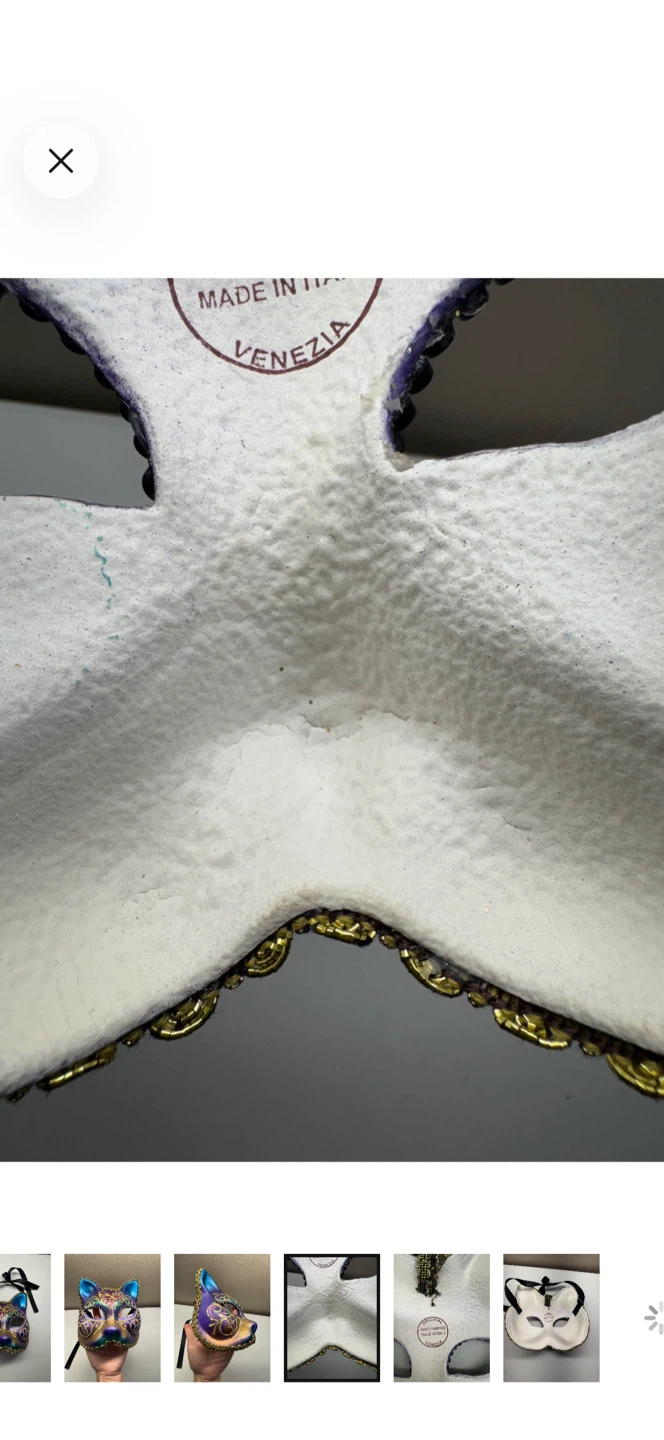 Hand Painted Venetian Cat Mask: Purple Gold Rhinestone - photo 4